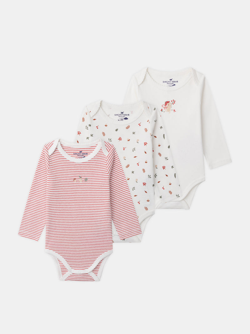 Conjunto de 3 bodies de mangas longas Bebé Feminino