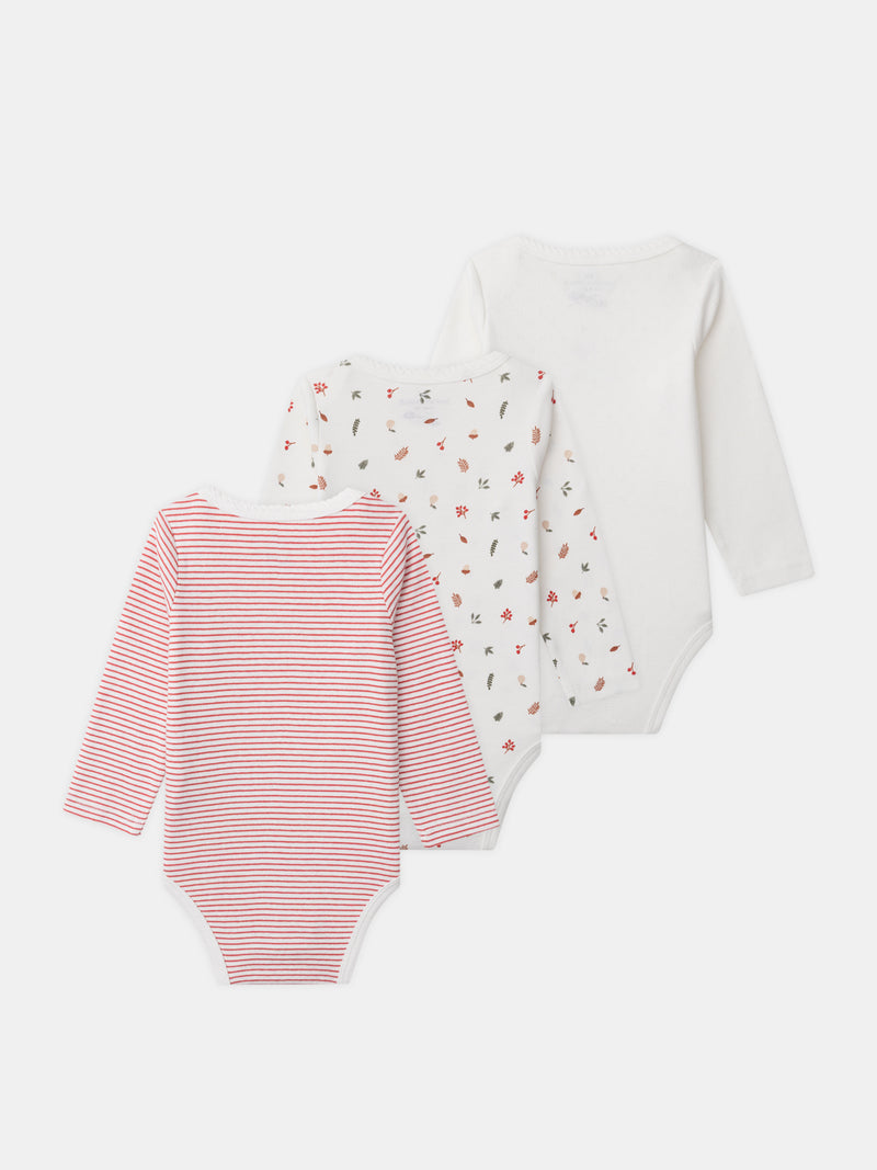 Conjunto de 3 bodies de mangas longas Bebé Feminino