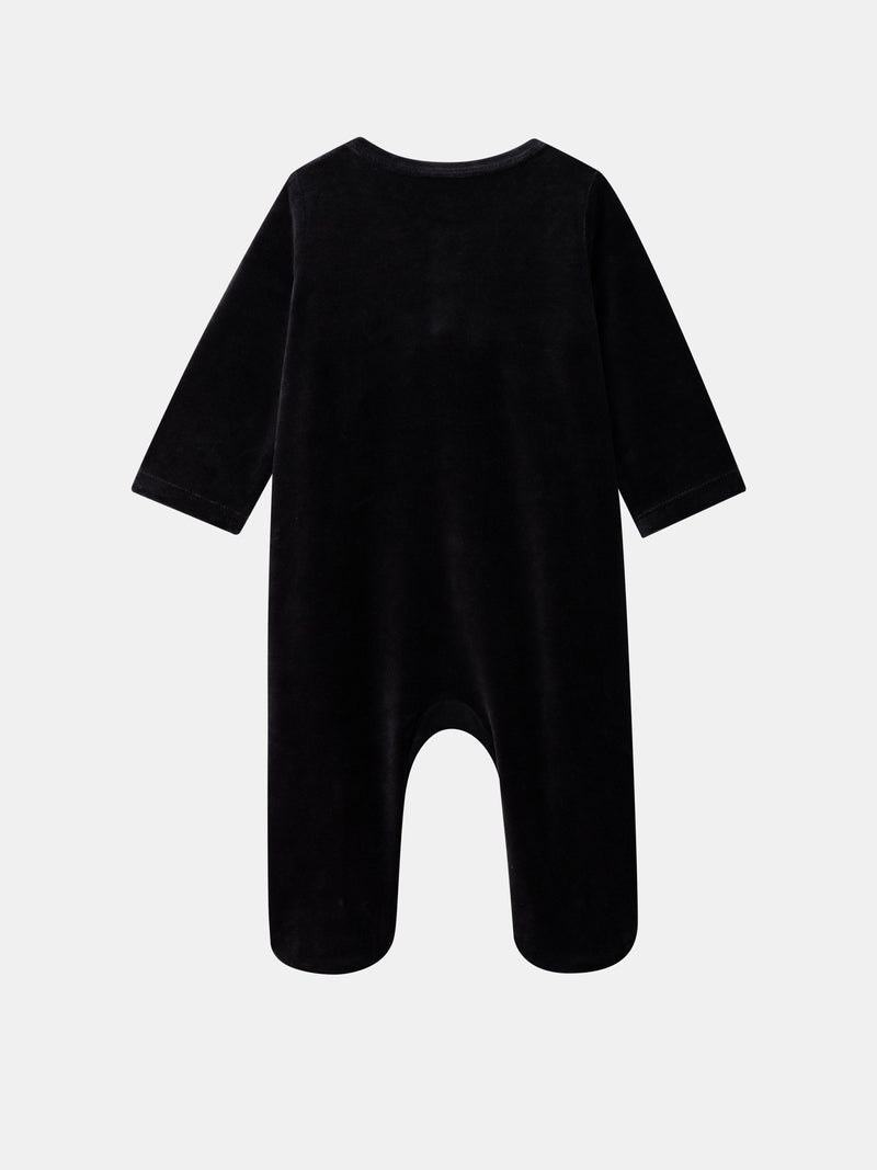 Grenouillère noir chat en velours + bonnet Bébé Fille