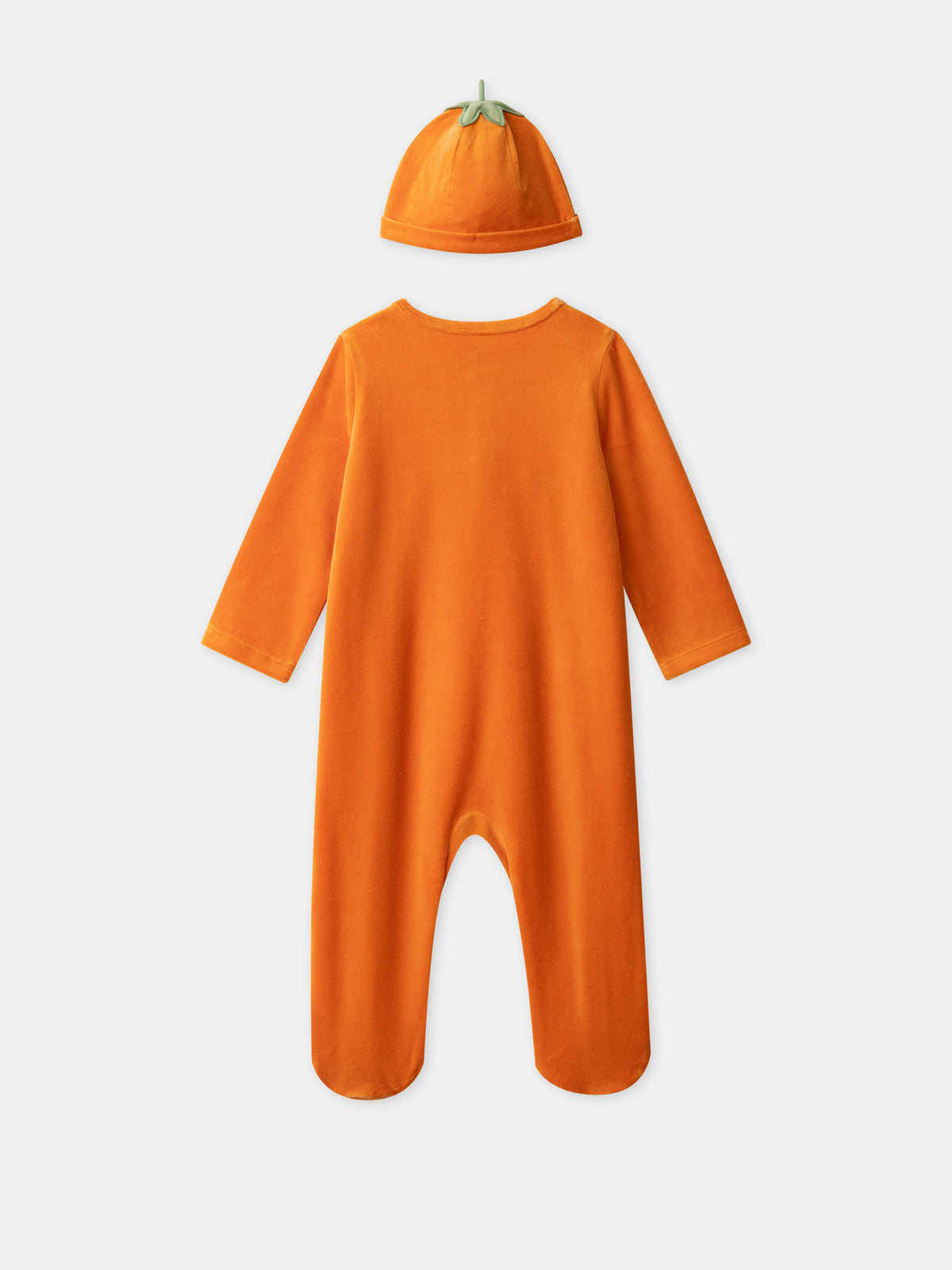 Grenouillère orange citrouille en velours + bonnet Bébé Garçon