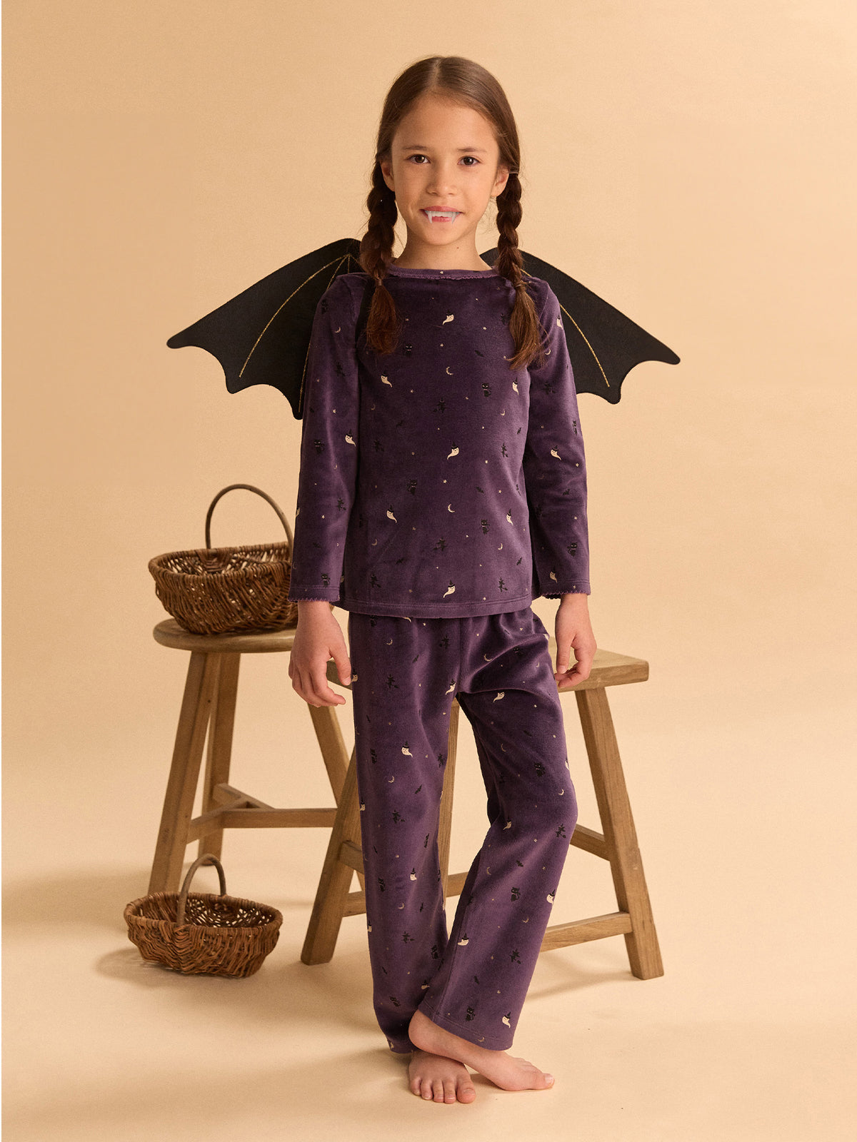 Pyjama d'Halloween violet + ailes de chauve-souris Fille