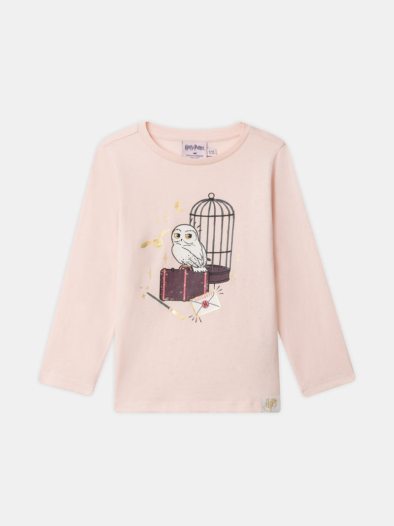 Pijama Harry Potter rosa impresso coruja Hedwig Menina