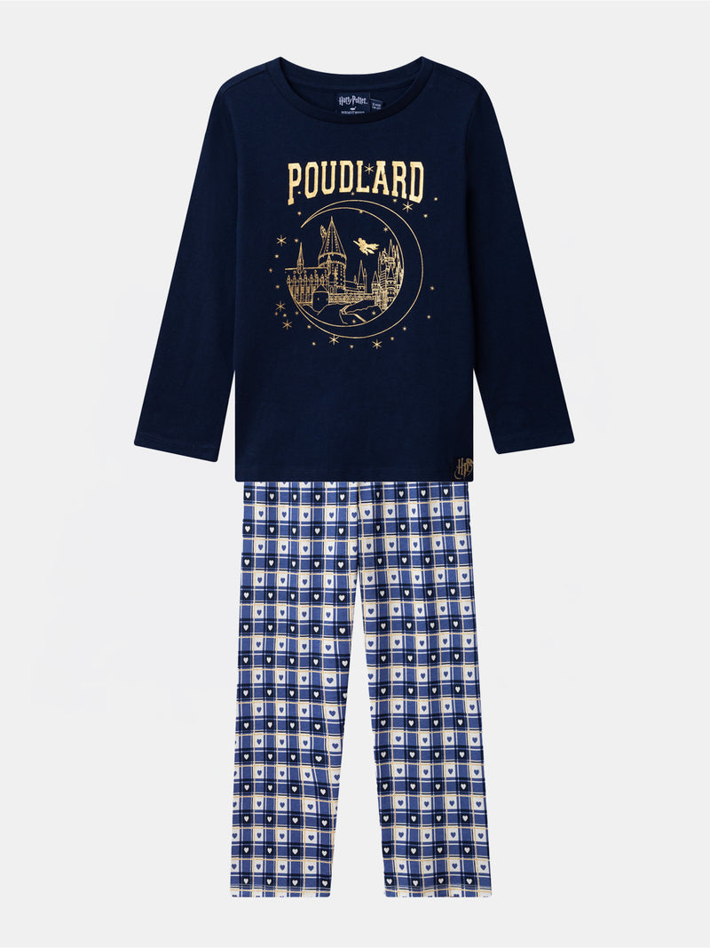 Pijama Harry Potter azul-marinho impresso "Hogwarts" Rapariga