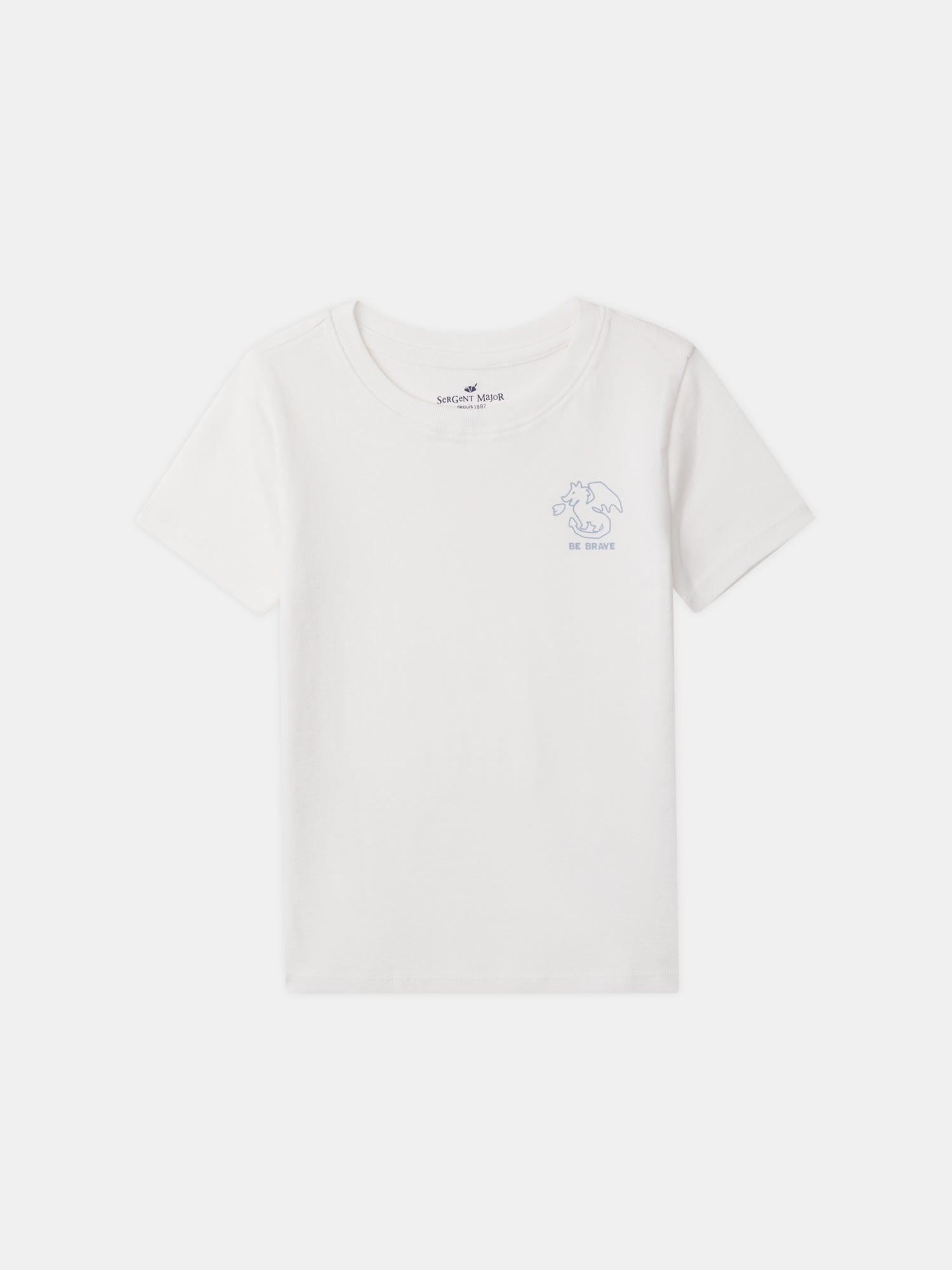 Lote de 2 t-shirts ecru com impressão de dragão ou listras azuis para menino