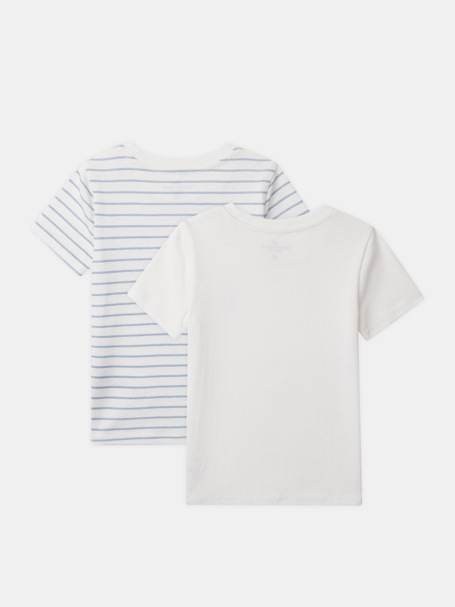 Lote de 2 t-shirts ecru com impressão de dragão ou listras azuis para menino