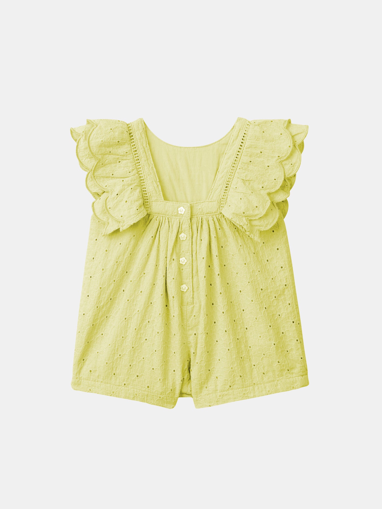Macacão amarelo com bordado floral Bebé Menina