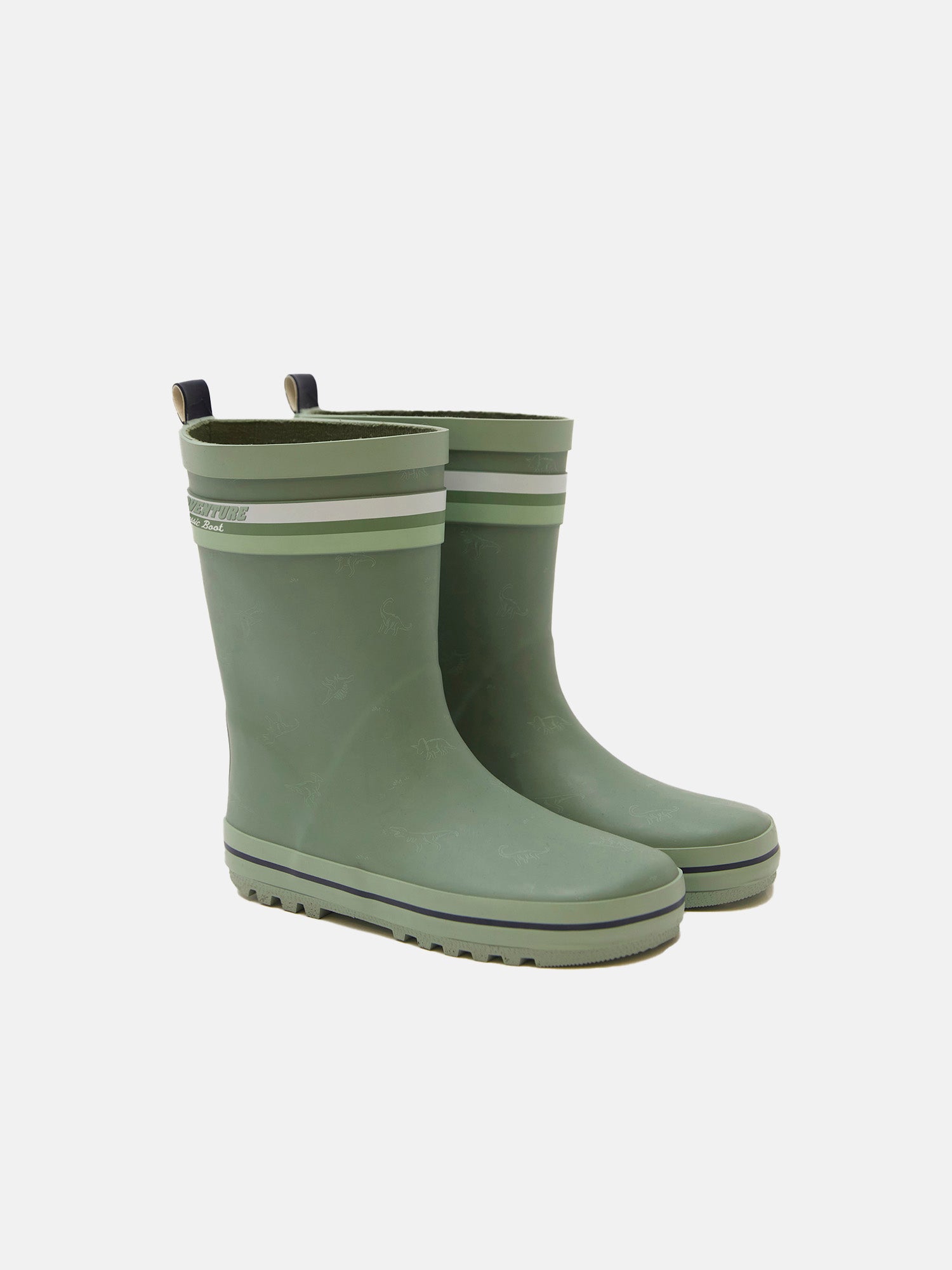 Botas de chuva verdes com estampa de dinossauros para meninos