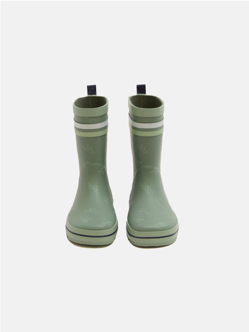 Botas de chuva verdes com estampa de dinossauros para meninos