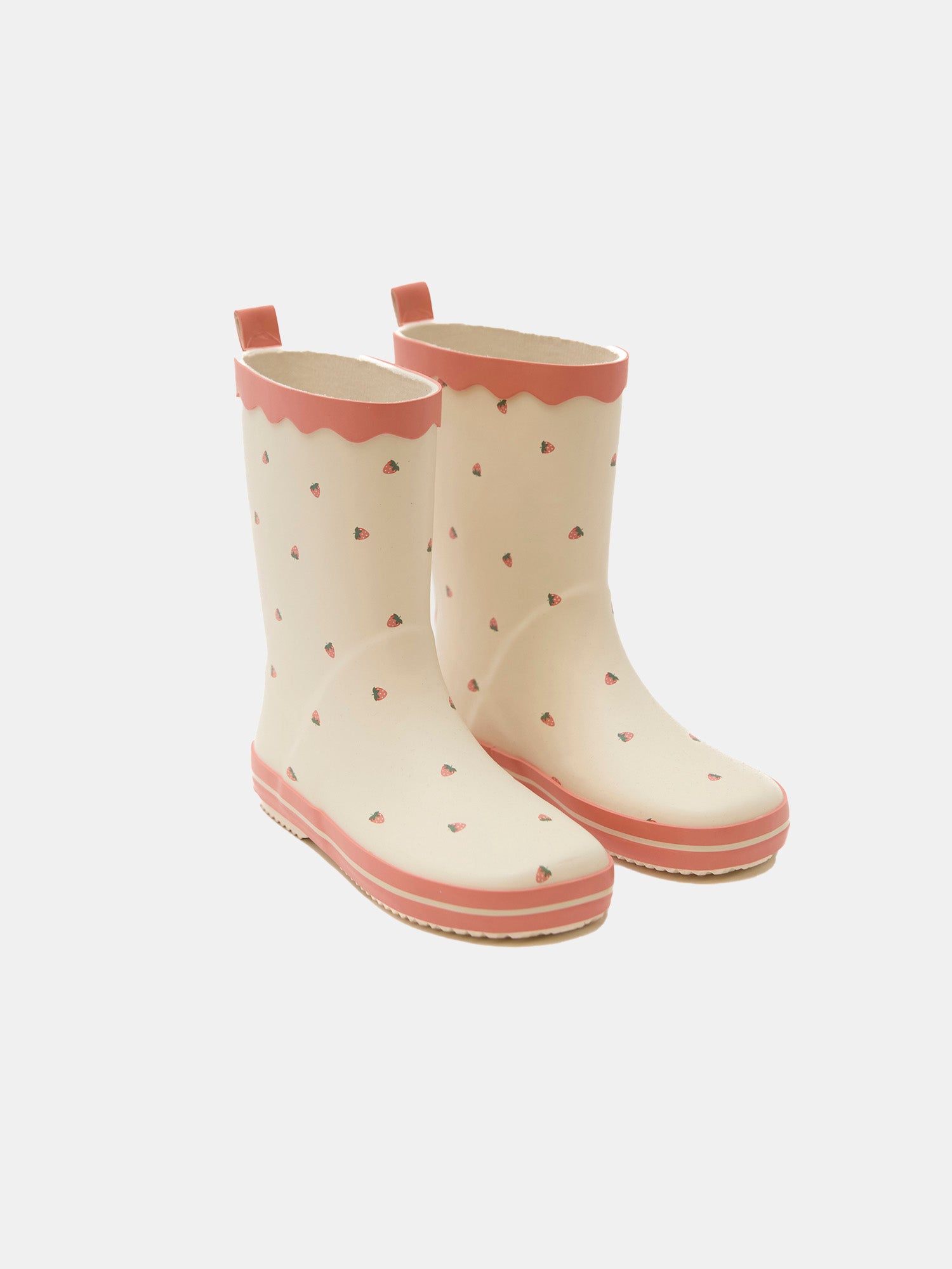 Botas de chuva de tom cru com estampa de morangos para meninas