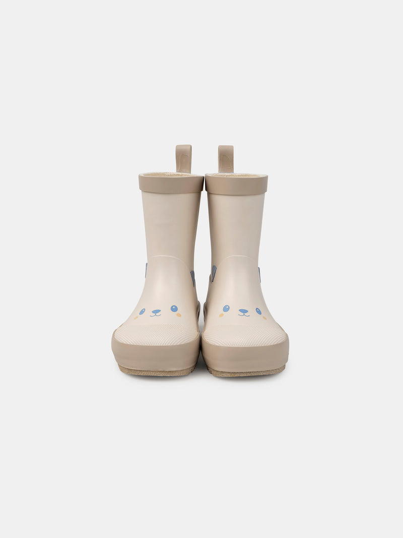 Botas de chuva bege impressas com cabeça de urso Bebé Menino