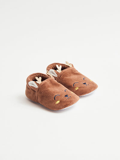 Chaussons marron visage renne Bébé Garçon