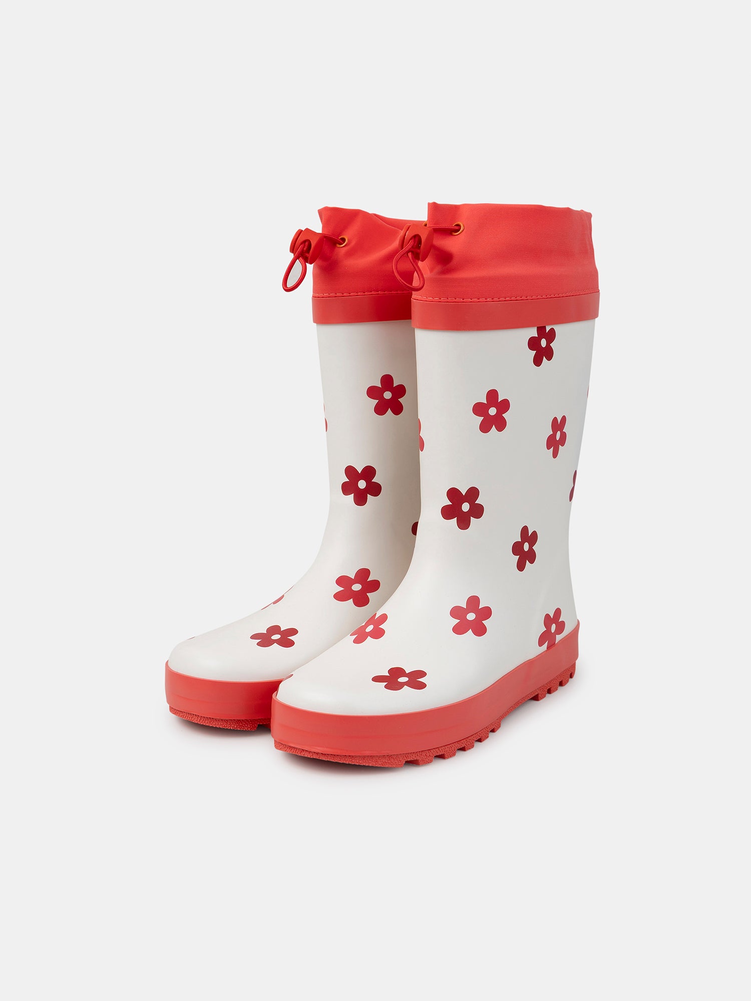 Bota de chuva branca e vermelha com estampado floral para meninas