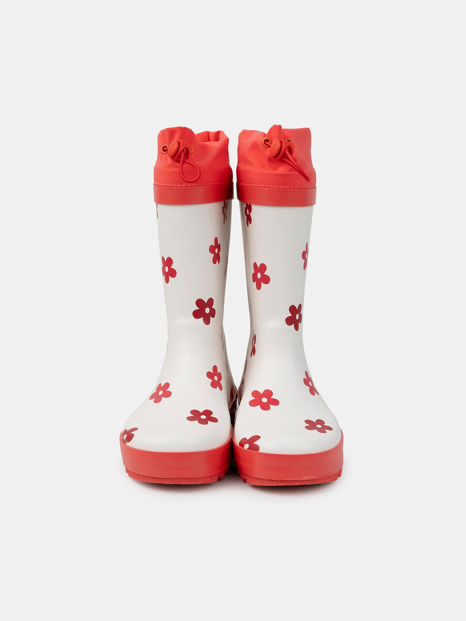 Bota de chuva branca e vermelha com estampado floral para meninas