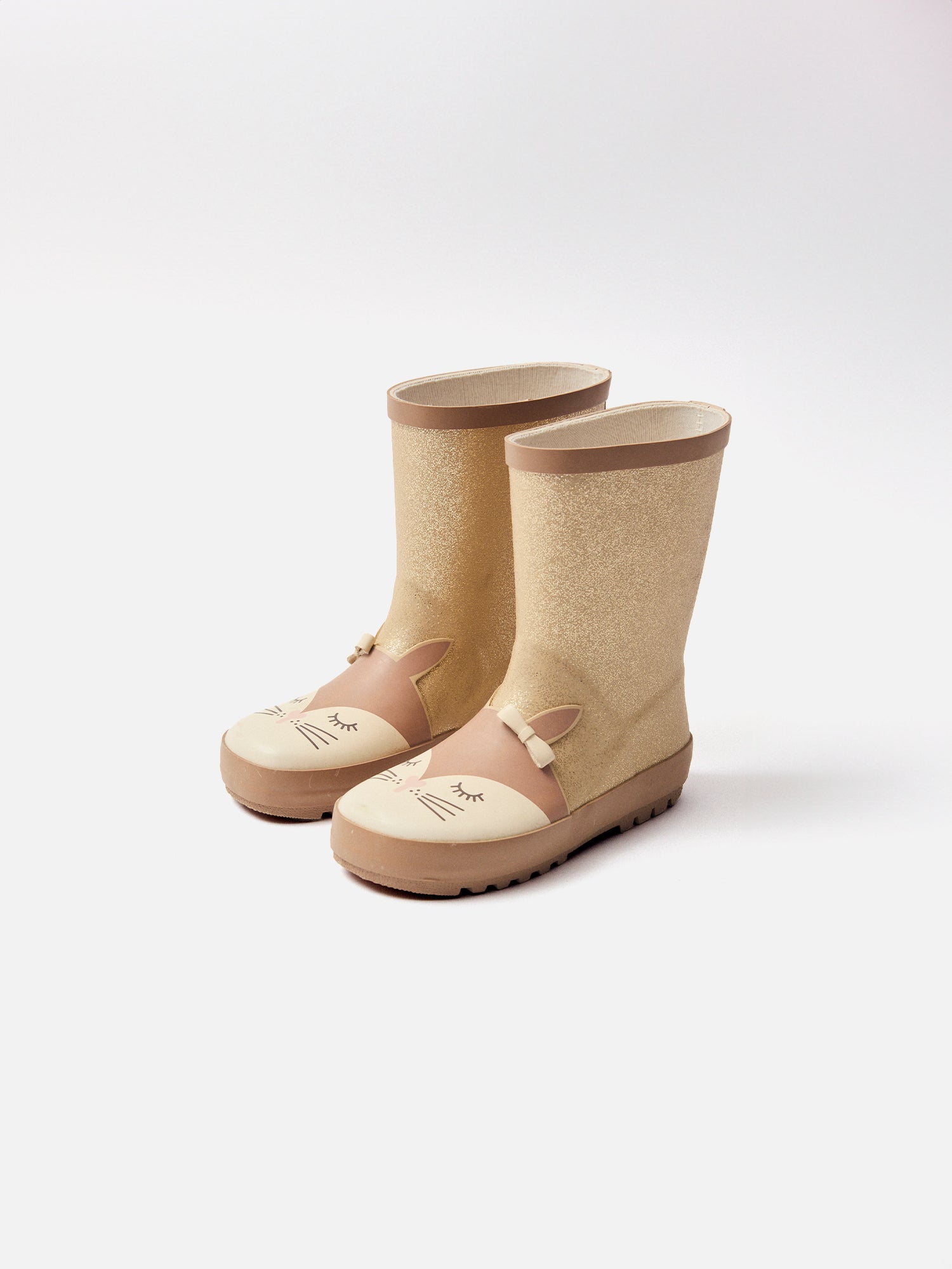 Bota de chuva dourada brilhante com cabeça de esquilo para meninas