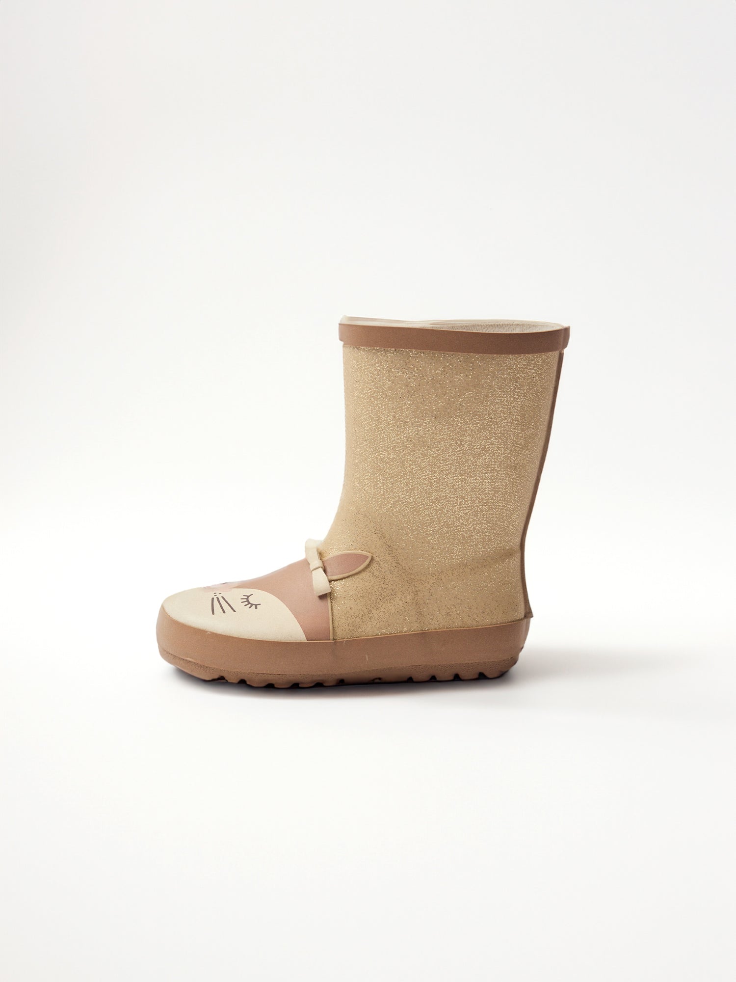 Bota de chuva dourada brilhante com cabeça de esquilo para meninas