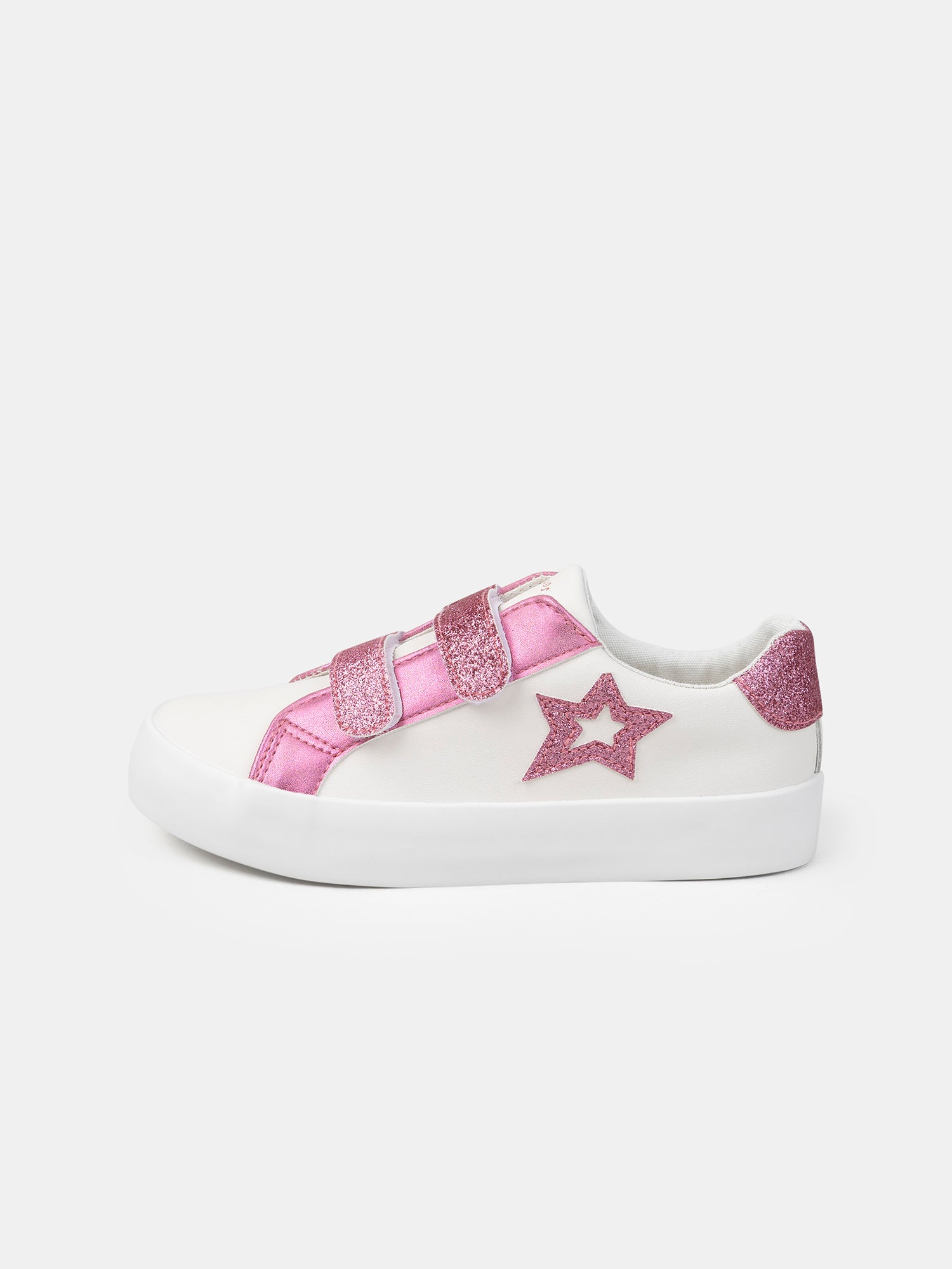 Sneakers brancas com remendo de estrela rosa brilhante para meninas