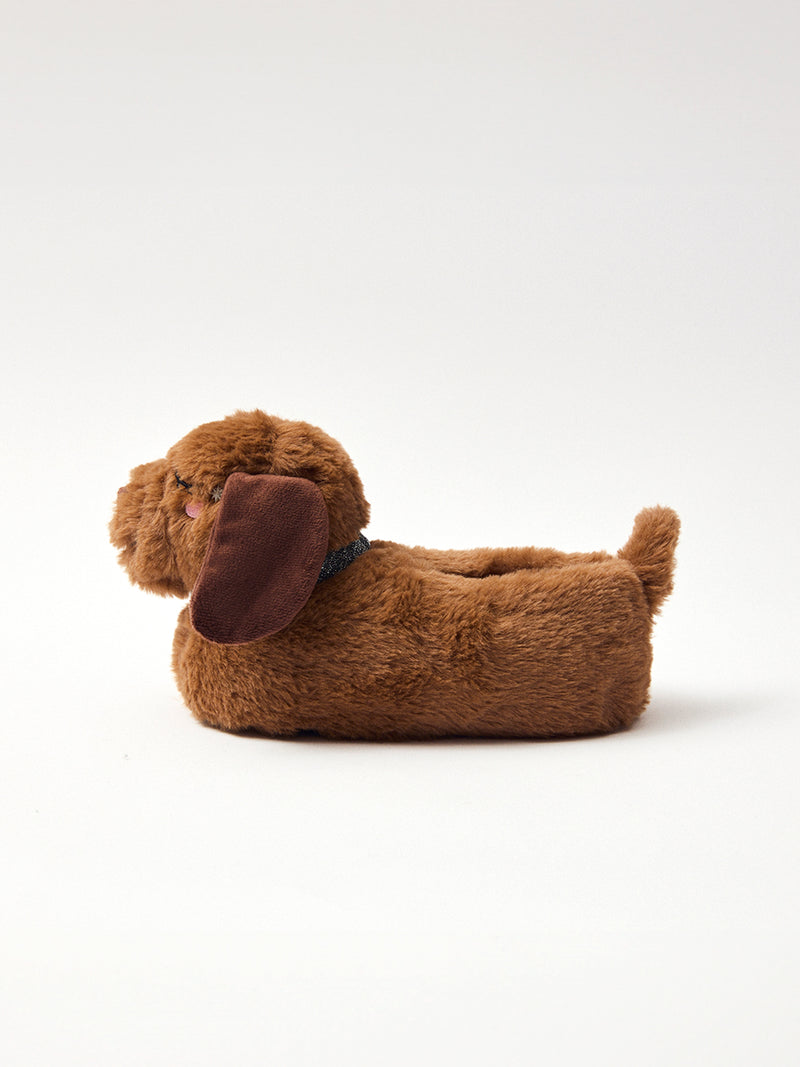 Chaussons marron tête de chien Fille