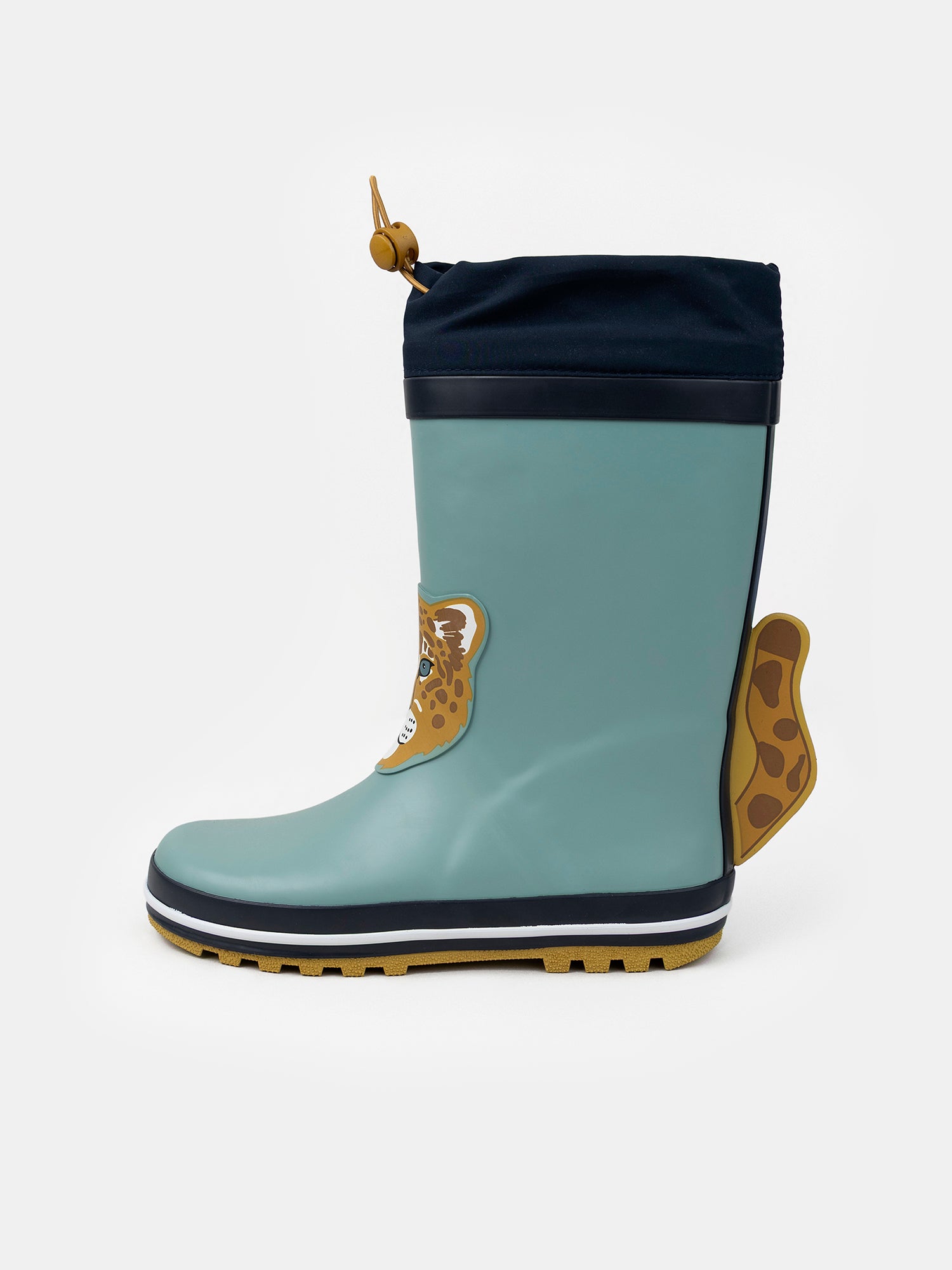 Botas de chuva azuis com patch de cabeça de leopardo para rapazes