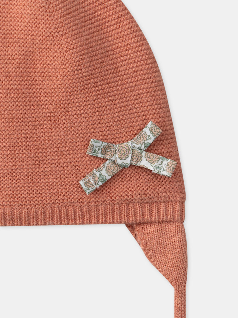 Gorro de lã rosa com laço para menina recém-nascida