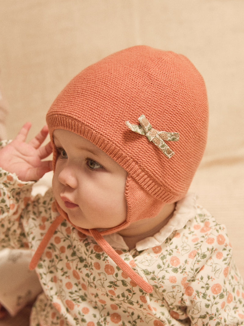 Gorro de lã rosa com laço para menina recém-nascida