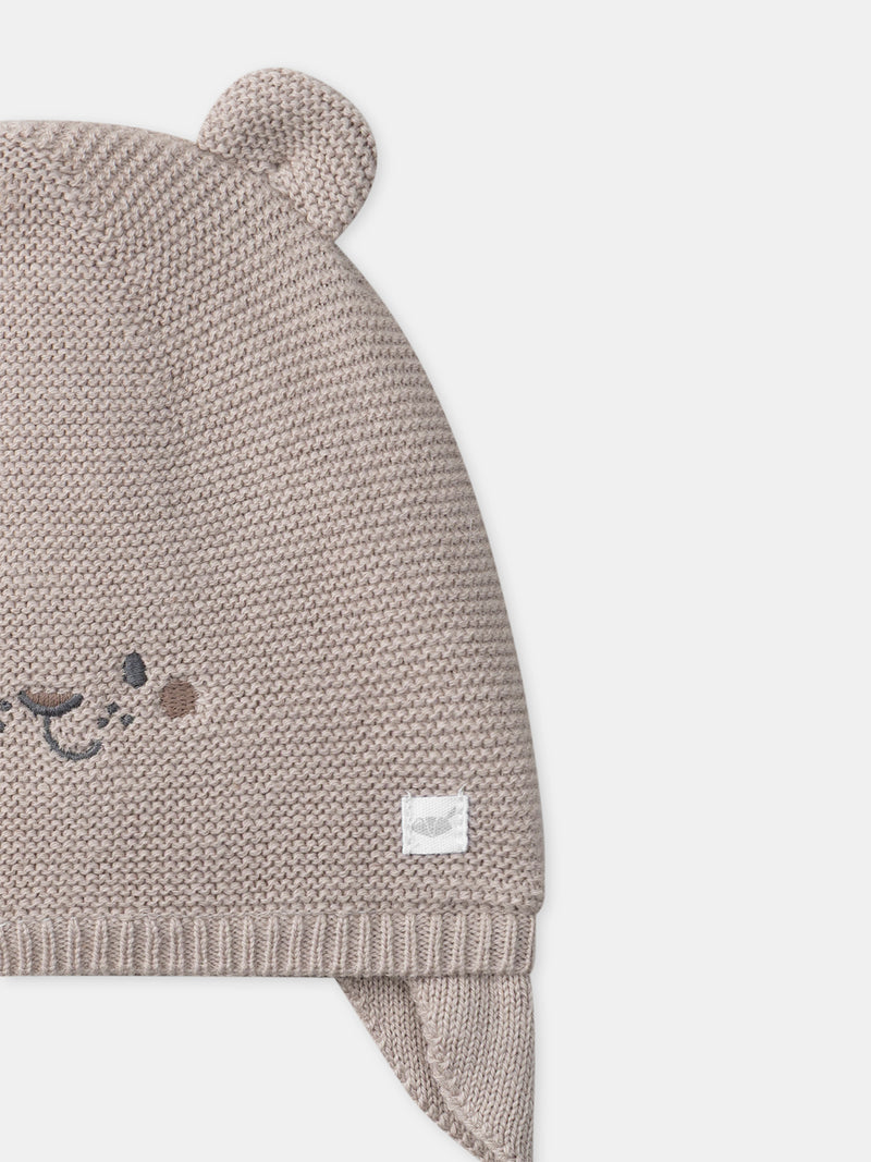 Gorro cinza de malha com rosto de animal para rapazes