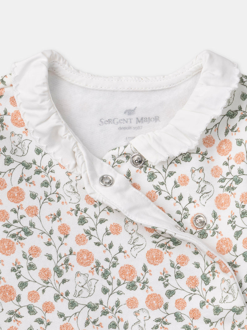 Conjunto de sweatshirt com estampado floral + leggings + meias para recém-nascida