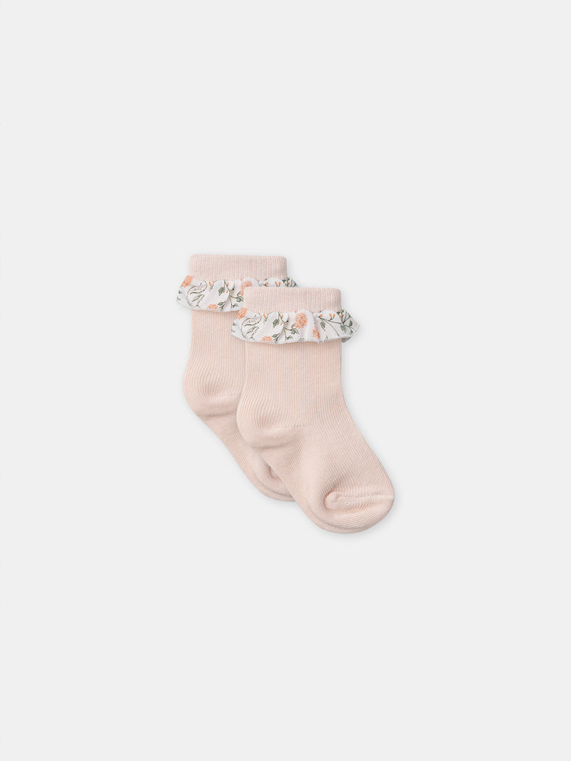 Conjunto de sweatshirt com estampado floral + leggings + meias para recém-nascida