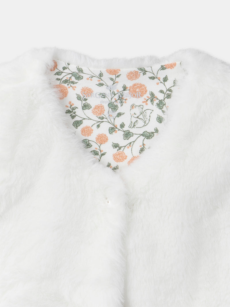Conjunto de vestido com estampa de flores + cardigan + collants para menina