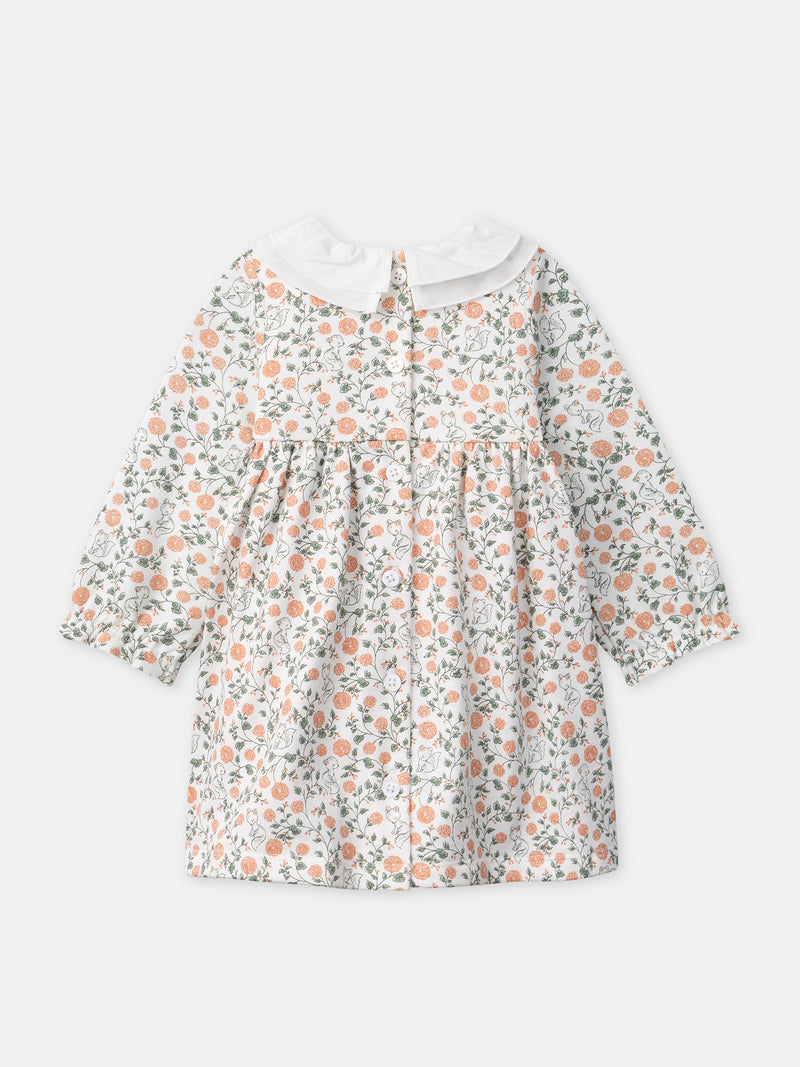Conjunto de vestido com estampa de flores + cardigan + collants para menina