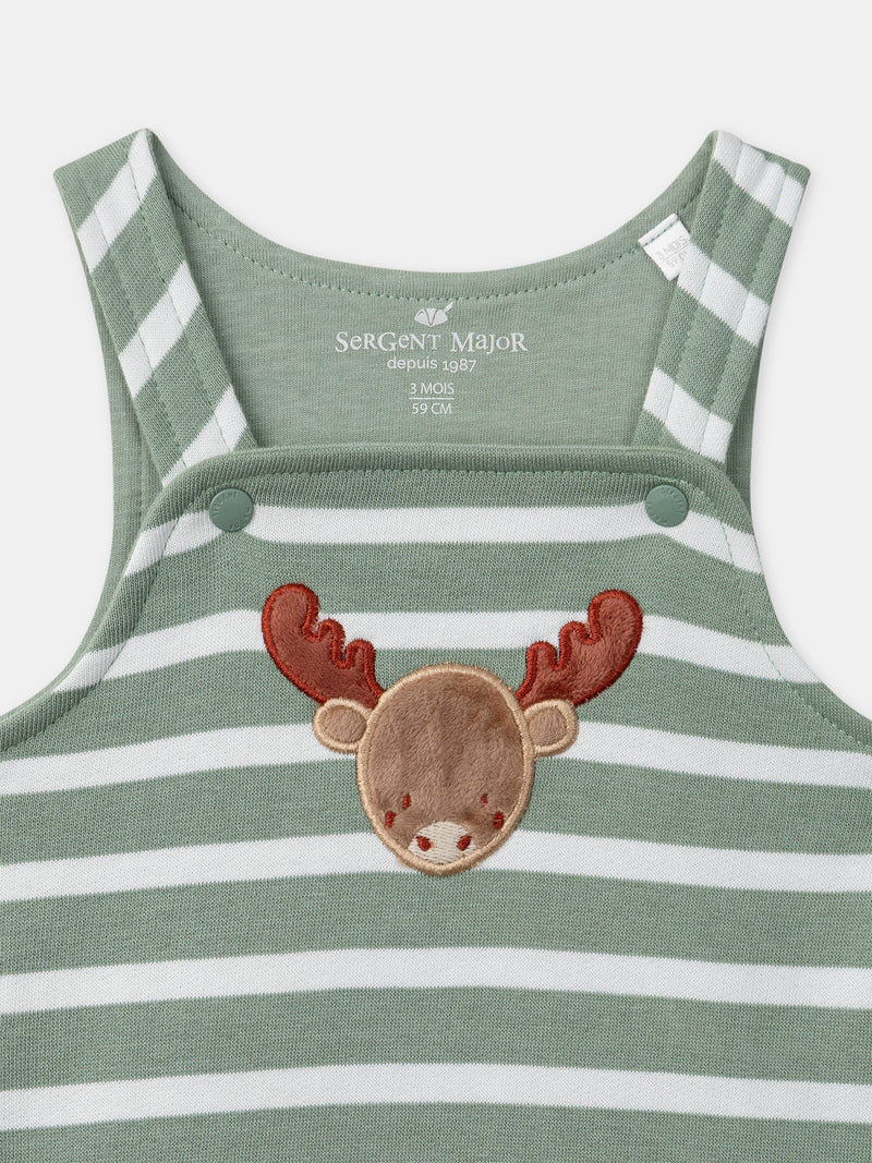 Conjunto riscas verdes + body + meias para menino recém-nascido