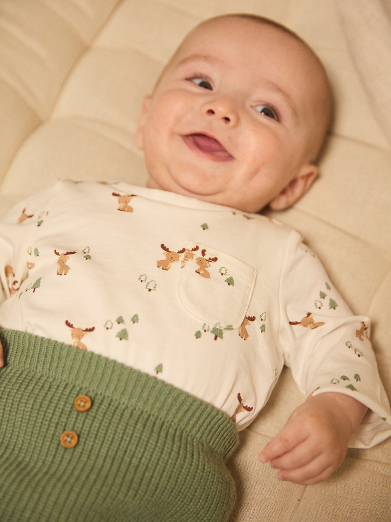 Conjunto de t-shirt com veado impresso + colete + calças para menino recém-nascido