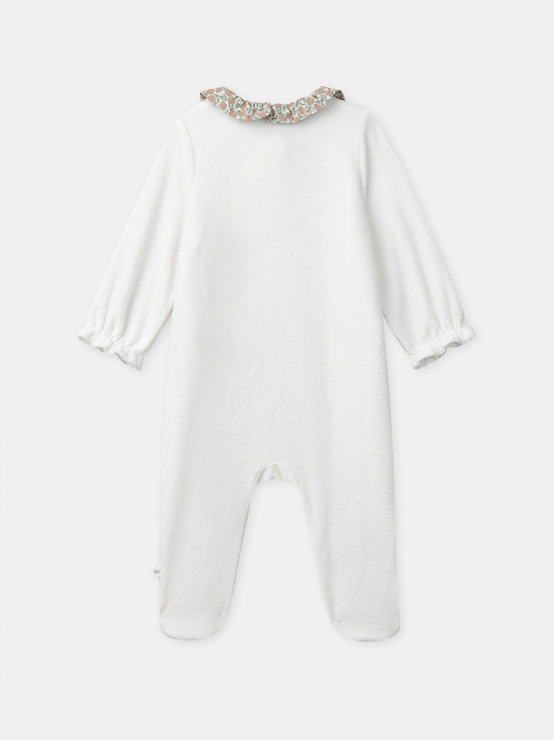 Saco de cama em veludo branco e floral para recém-nascida