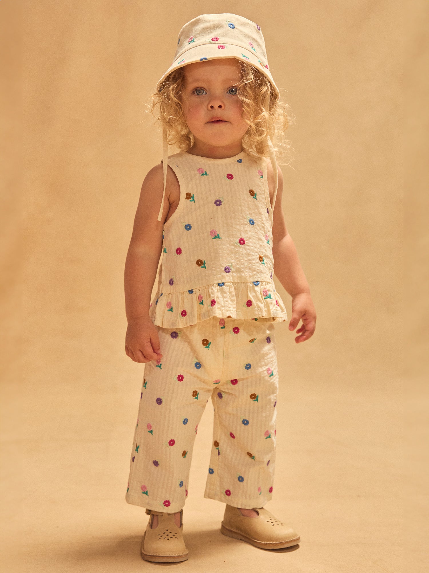 Pantalon écru à broderie fleuries Bébé Fille