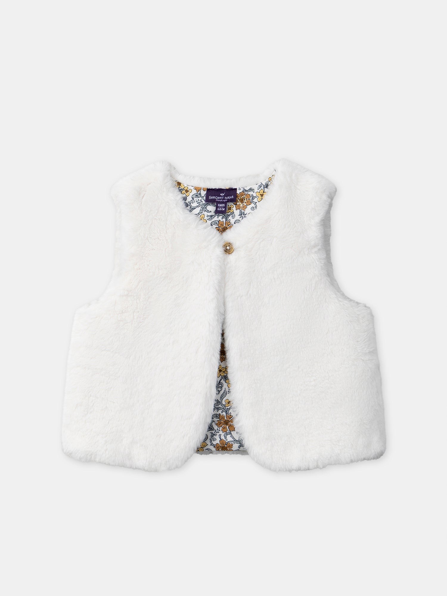 Gilet réversibles blanc en fourrure ou imprimé fleuri Bébé Fille