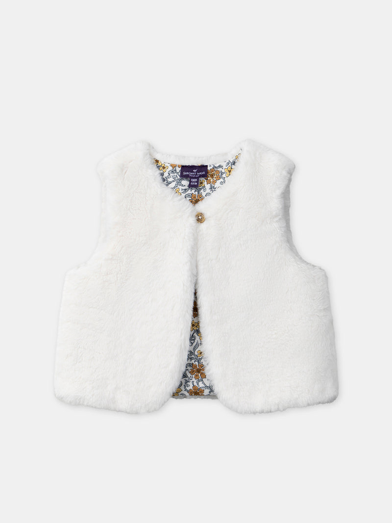 Gilet reversível branco de pele ou estampado floral para menina