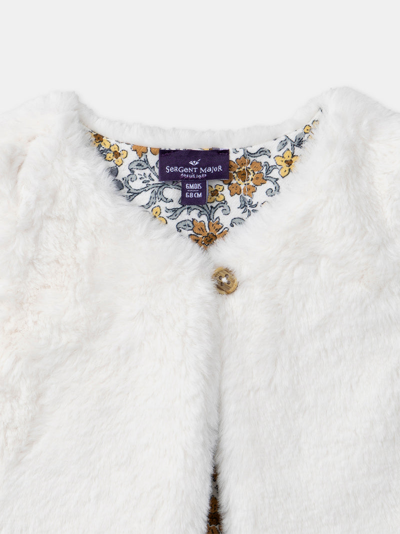 Gilet reversível branco de pele ou estampado floral para menina
