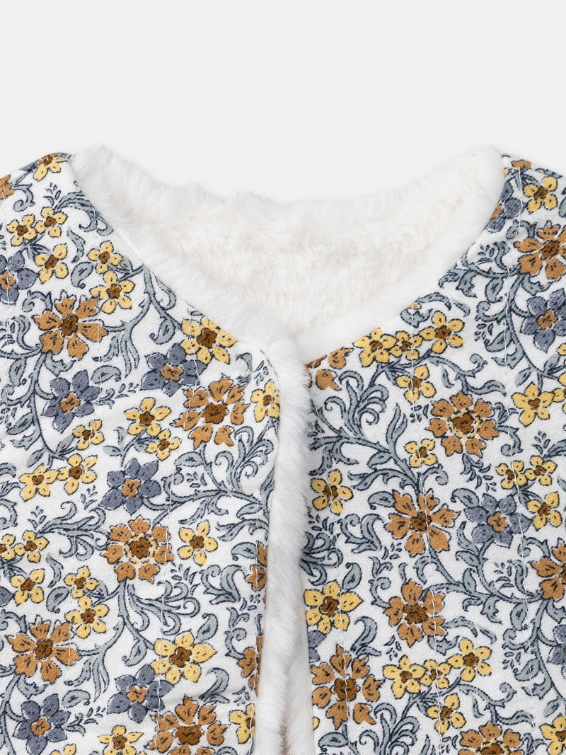 Gilet reversível branco de pele ou estampado floral para menina