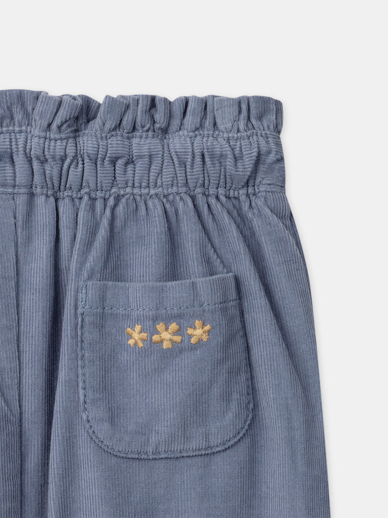 Calças de veludo azul para menina