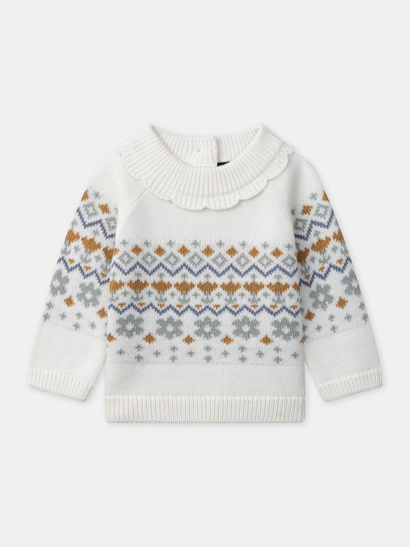 Pullover branco em jacquard para menina