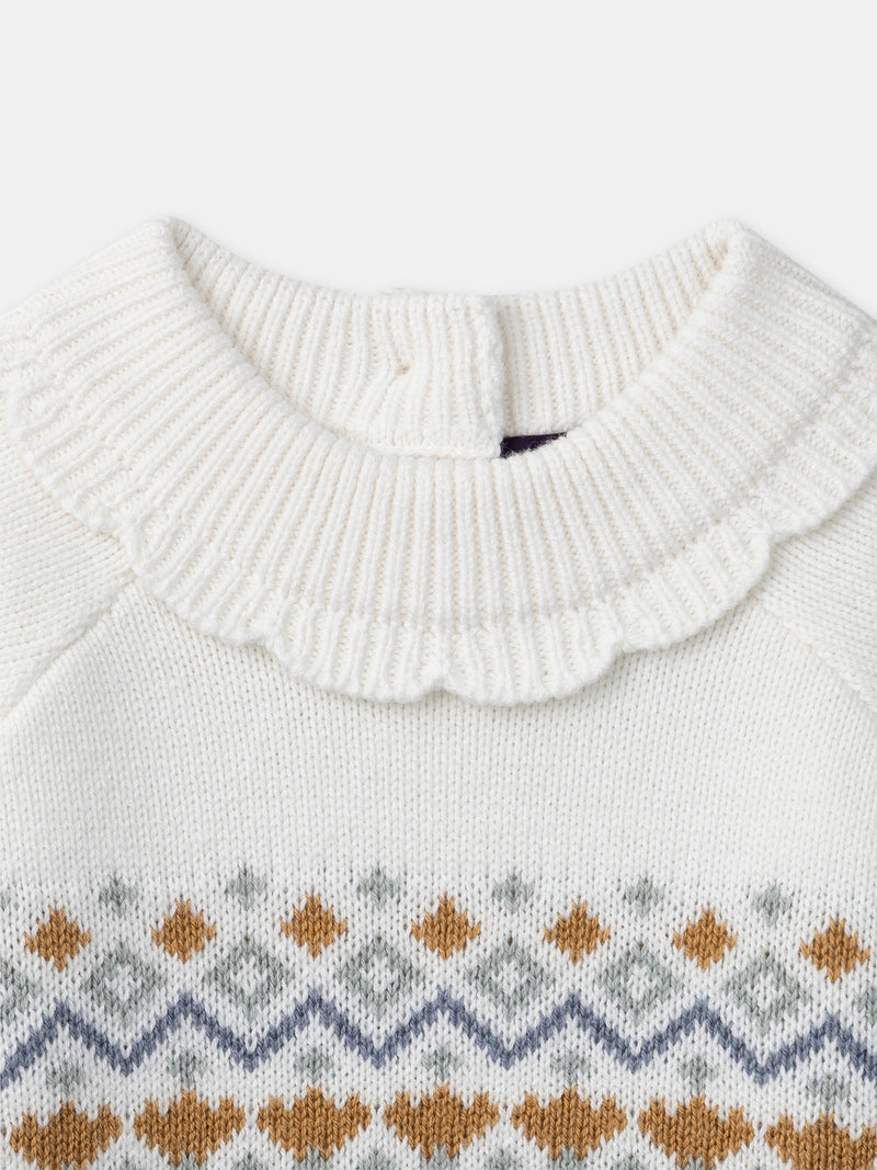 Pullover branco em jacquard para menina