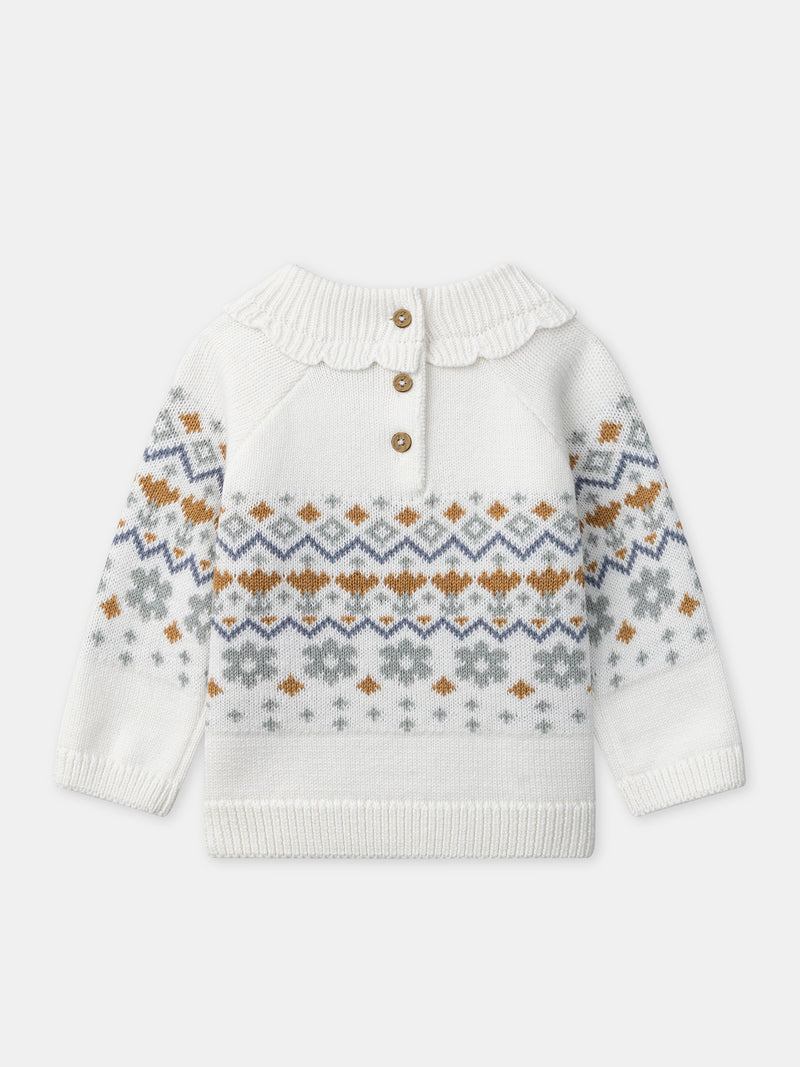 Pullover branco em jacquard para menina
