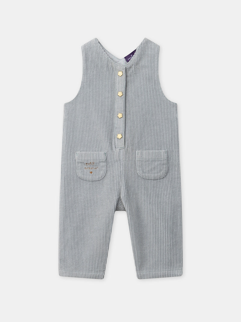 Salopete de veludo azul cinza para Menina Bebé