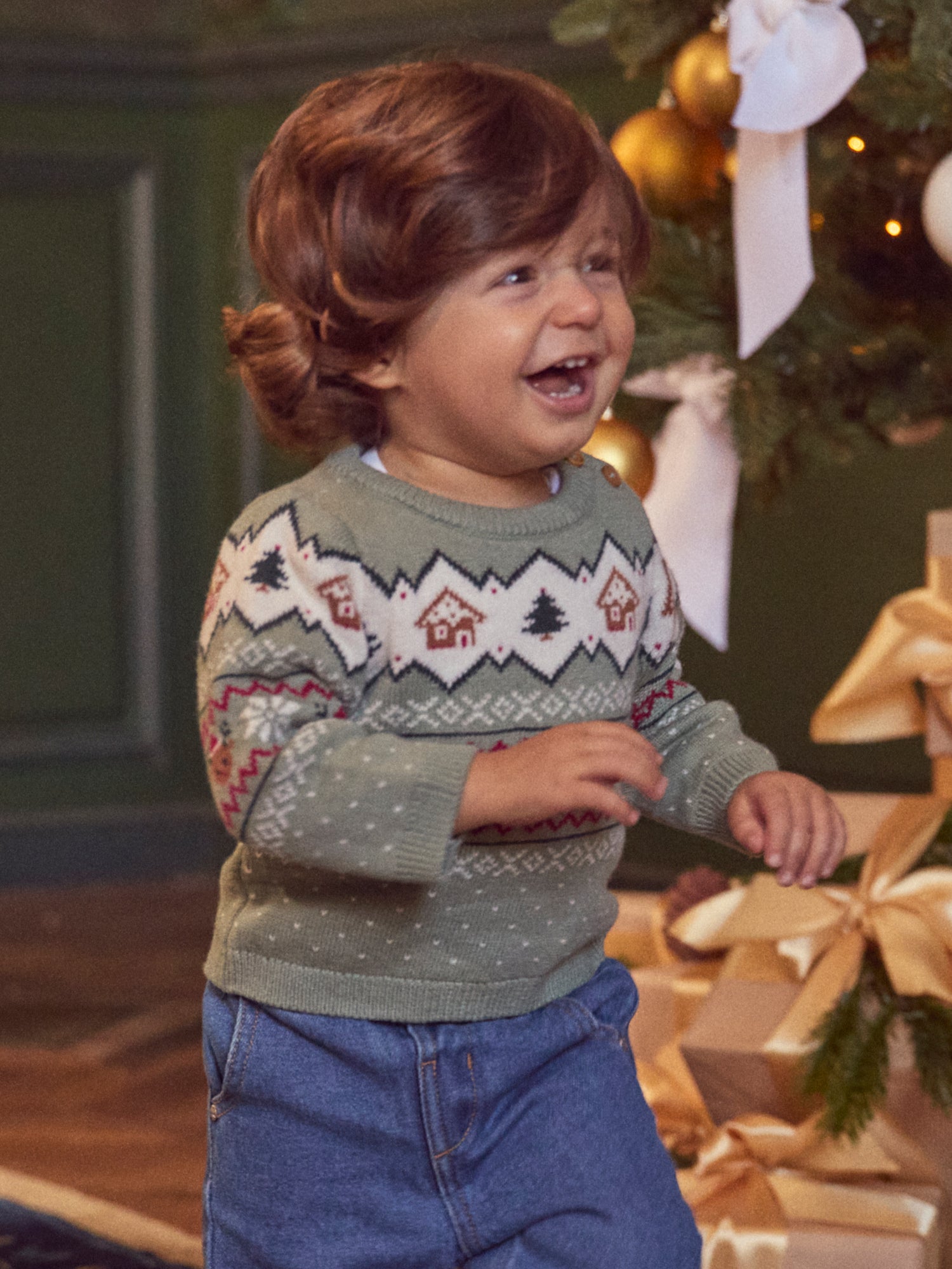 Pulôver de Natal verde salvia Unissexo para Bebés