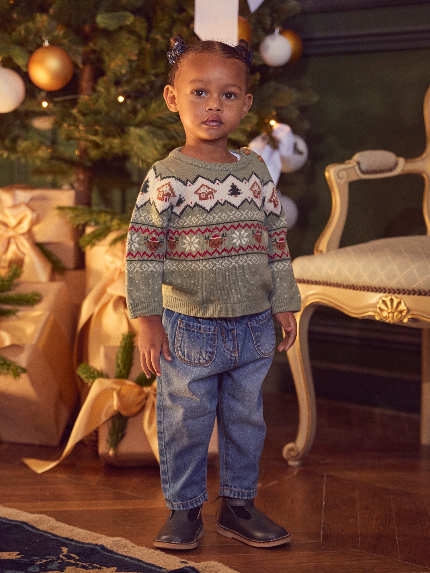 Pulôver de Natal verde salvia Unissexo para Bebés