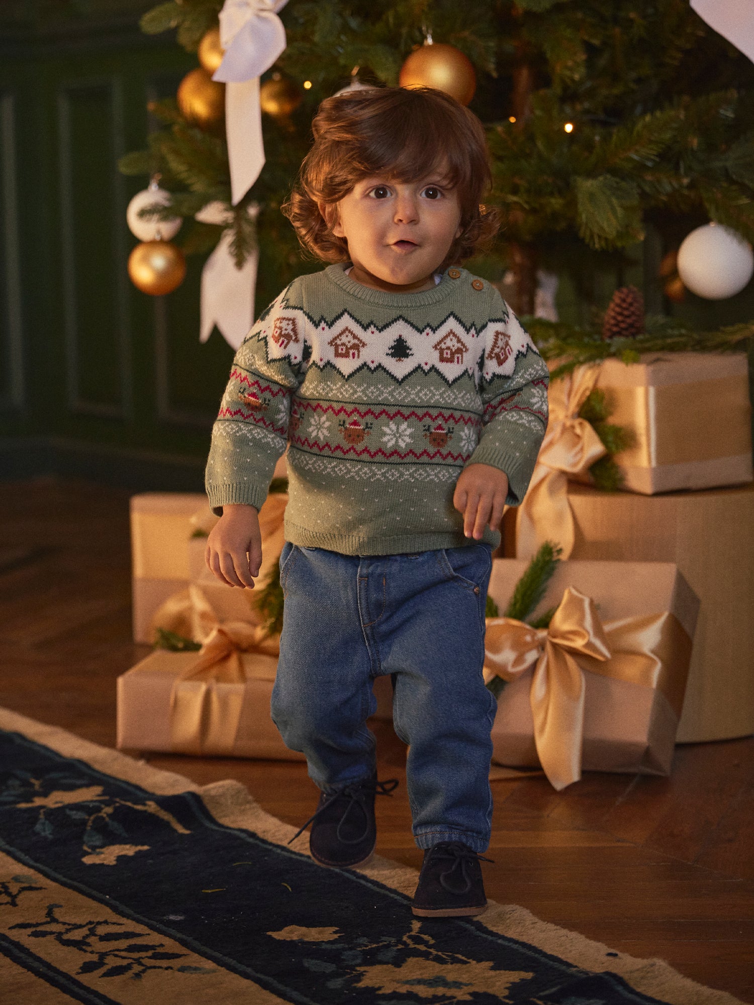 Pulôver de Natal verde salvia Unissexo para Bebés