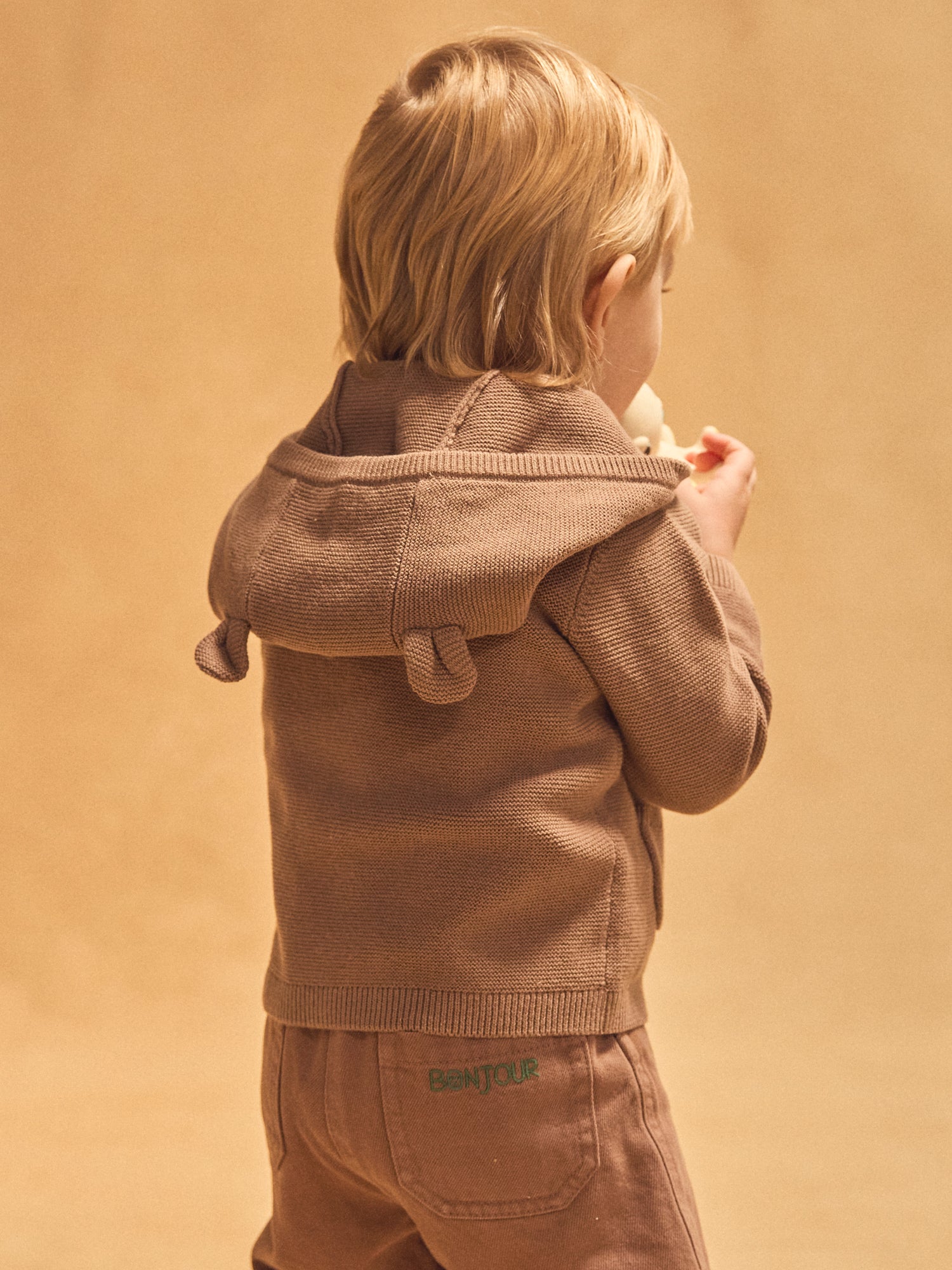 Gilet à capuche marron en tricot Bébé Garçon