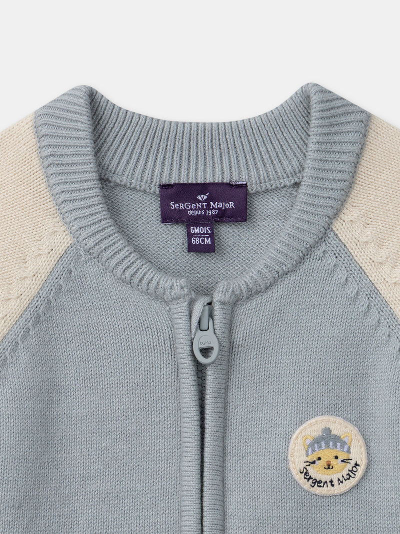 Cardigan azul cinza e creme com fecho para bebé rapazes