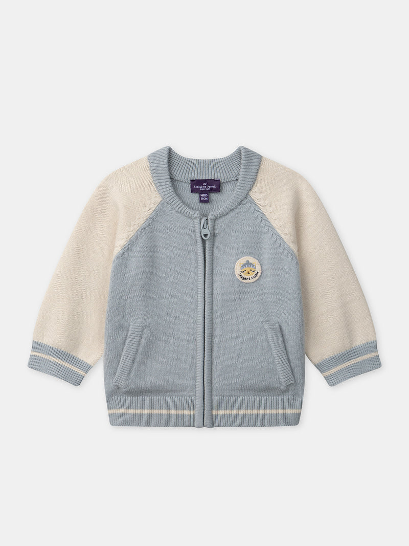Cardigan azul cinza e creme com fecho para bebé rapazes