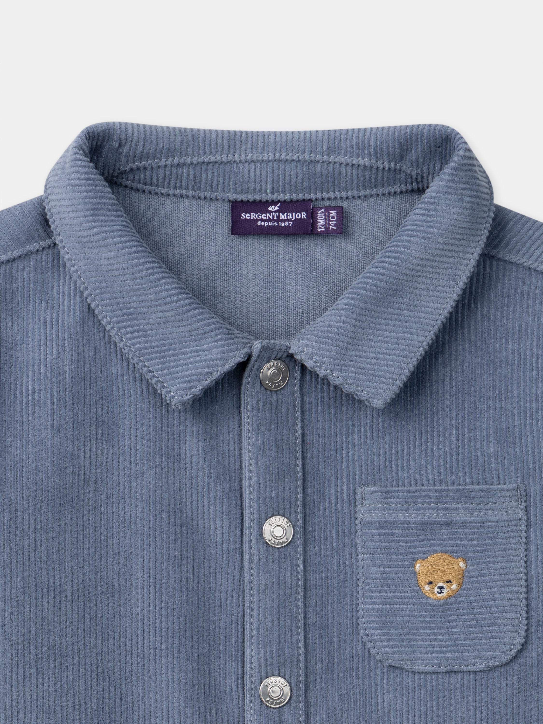 Chemise bleue grisé en velours Bébé Garçon
