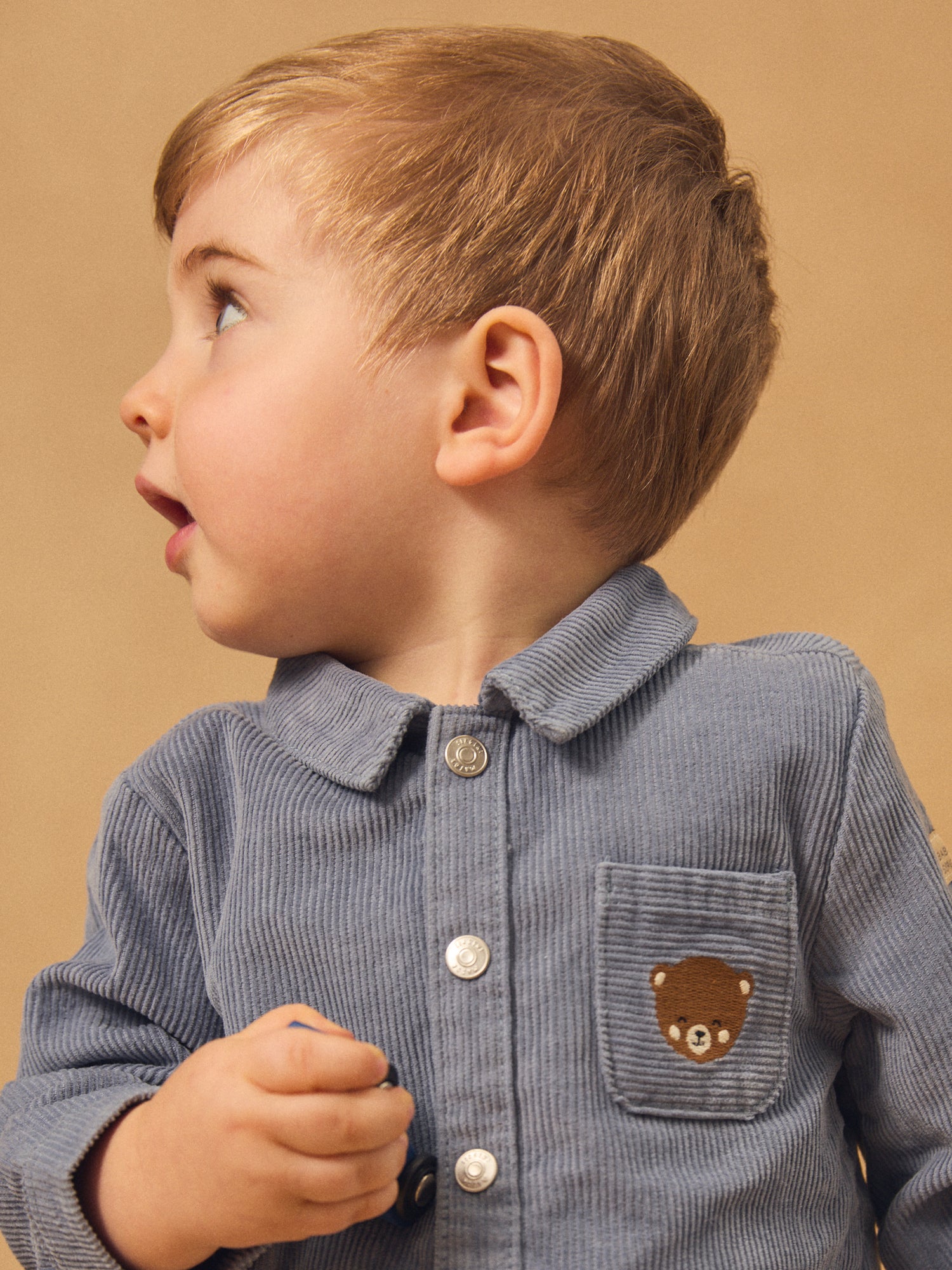 Chemise bleue grisé en velours Bébé Garçon
